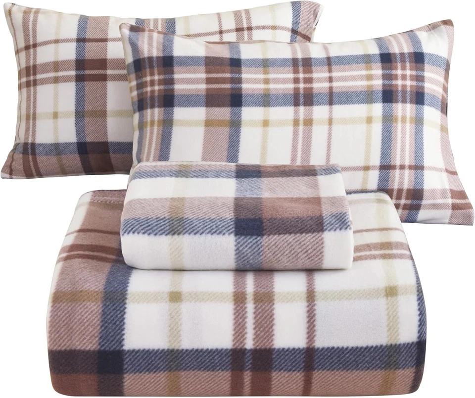 Lençóis de cama de bolso profundo quente micro polar lã conforto Natal 4 peças - Imagem 3 de 4