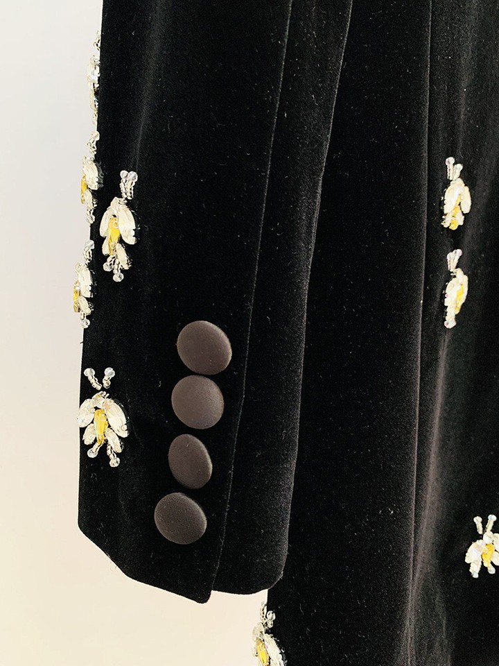 American Womens Suit Jacket One Button Velvet Rhinestone Beaded Mid ...