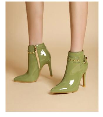 Women Ankle Boots Stilettos Pointed Toe Kitten Heels Zipper Buckle Decor shoes 
