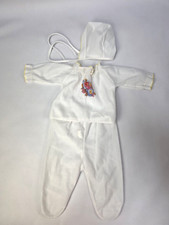 Vintage 3 PC White Yellow Baby Cradle  Duck Size 0 Baby Newborn Outfit Bonnet