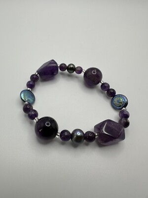 Vintage Amethyst and Pearl Stretch Bracelet 7'' BrB1