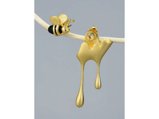 18K Gold Bumble bee  Dripping Honey Asymmetric Stud Earrings, Honey Bee Earring