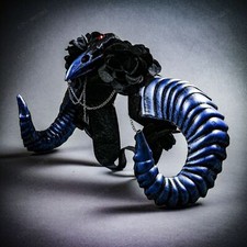 Halloween Costume Raven Skull Fairy Blue Ram Horns Women Fantasy Fairy HeadBand