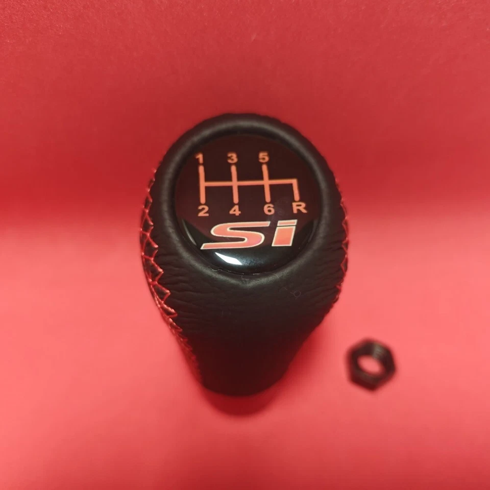 RED STITCH LEATHER SI 6S JDM SHIFT GEAR KNOB for CIVIC MKX MK9 MK8 ACCORD TYPE R Foto 3 de 4