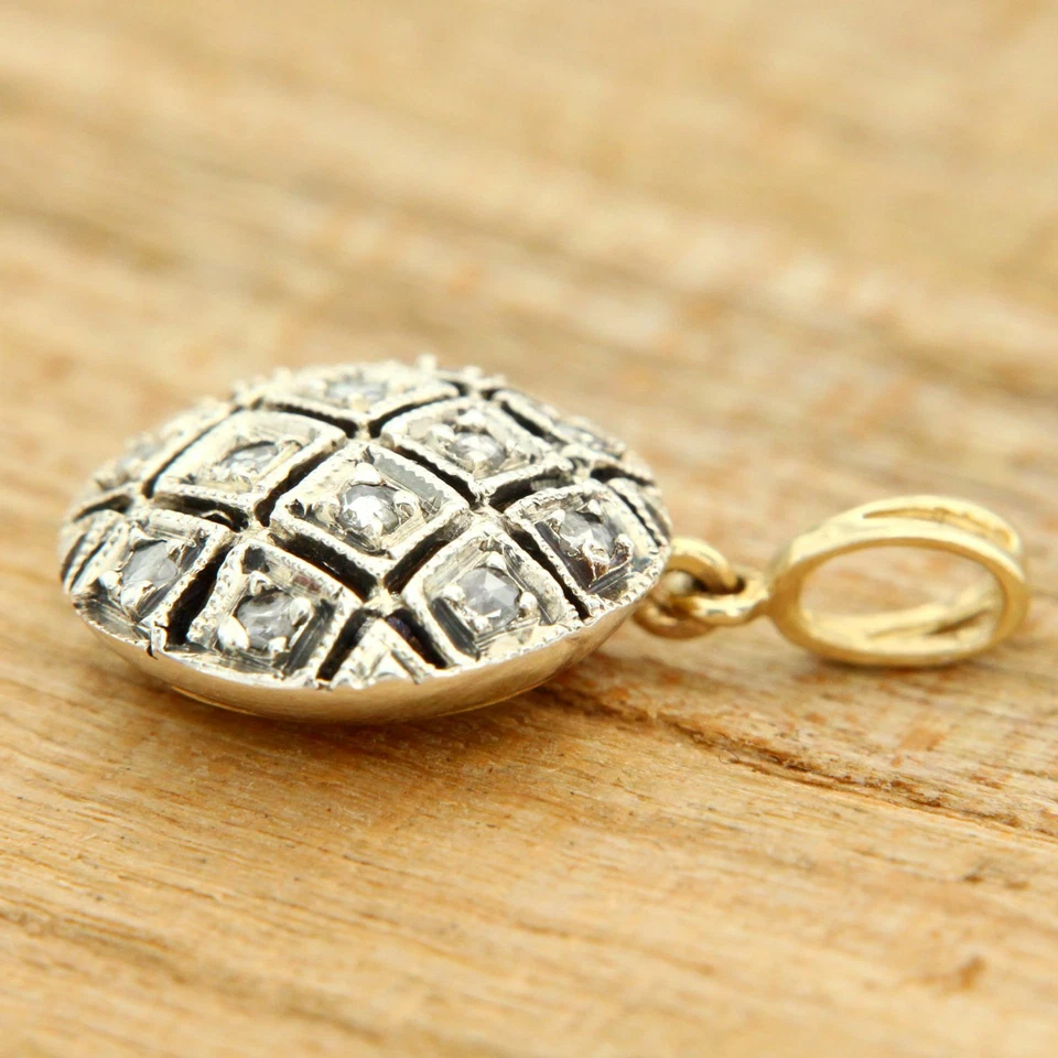 Pendentif en OR Jaune 14 Carats k Argent et DIAMANT style Ancien Ancienne - Photo 3/4