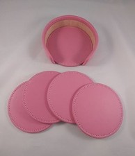 NEW Leather Coaster Set of 4 with Holder Pink