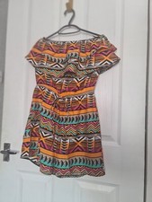 Aztec bright Mulicoloured Patterned off shoulder summer playsuit size 8