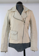 Sandro Jacket Biker Twill Leather Front Asymmetrical Zip Pockets Ivory Fr38 Uk 8