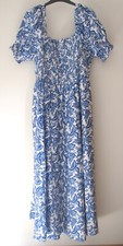 BNWT BODEN Sz 20 R SMOCKED BODICE LINEN MIDI MAXI DRESS BLUE FLORAL  POCKETS