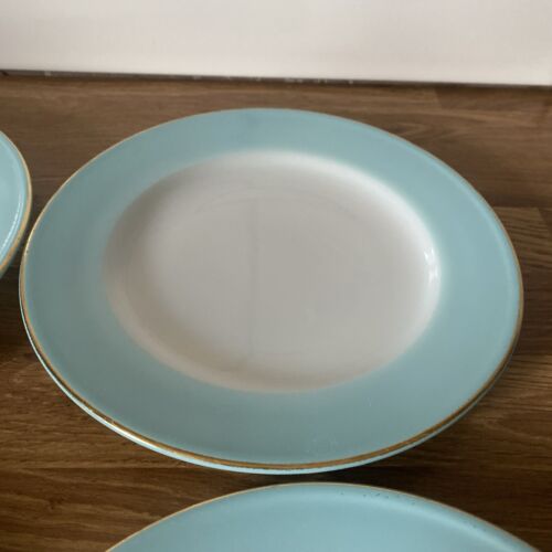 Pyrex Turquoise Blue Band 5pc Bread or Salad Plates 6.5" Vintage milk glass MCM - Picture 8 of 16