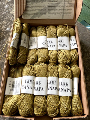 12 Knl 300 g + 20 g Lang Yarns Canapa 100 % Hanf  Senf Gelb Grün Stricken Wolle