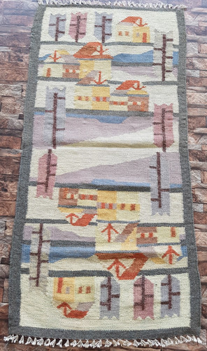 Vintage Handmade Traditional Lovely pictorial Kilim Floor Rug Carpet 134x69 cm