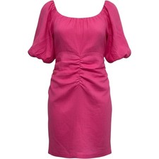 MINKPINK Selena Puff Sleeve Mini Dress NWT Hot Pink 100% Linen Size XXL