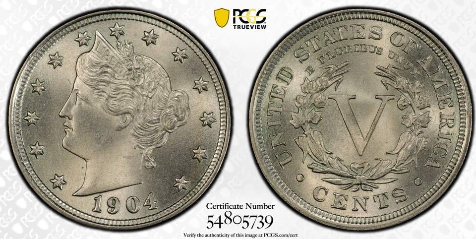1904 PCGS MS66 CAC Liberty V Nickel Gem BU High Grade Beauty! PQ+ - Image 2 of 4