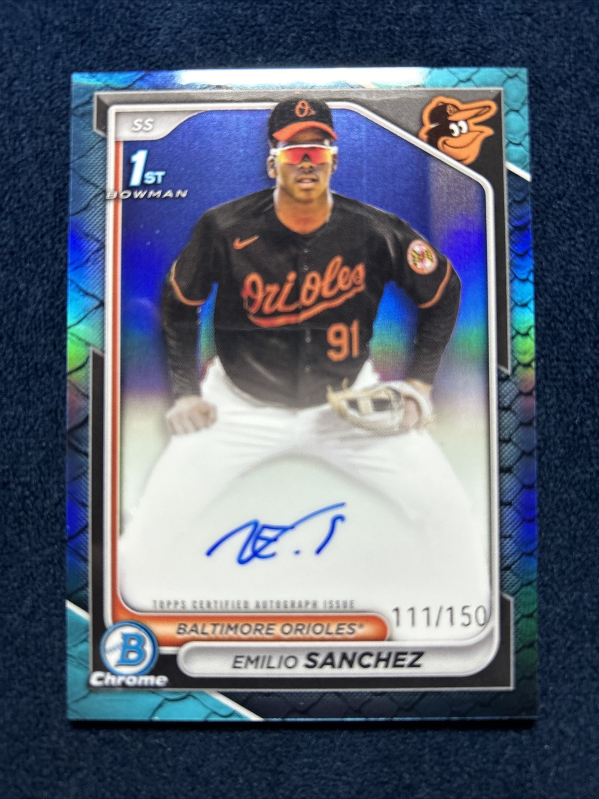 EMILIO SANCHEZ 2024 Bowman Chrome Prospects Blue Reptilian AUTO CPA-es (111/150)