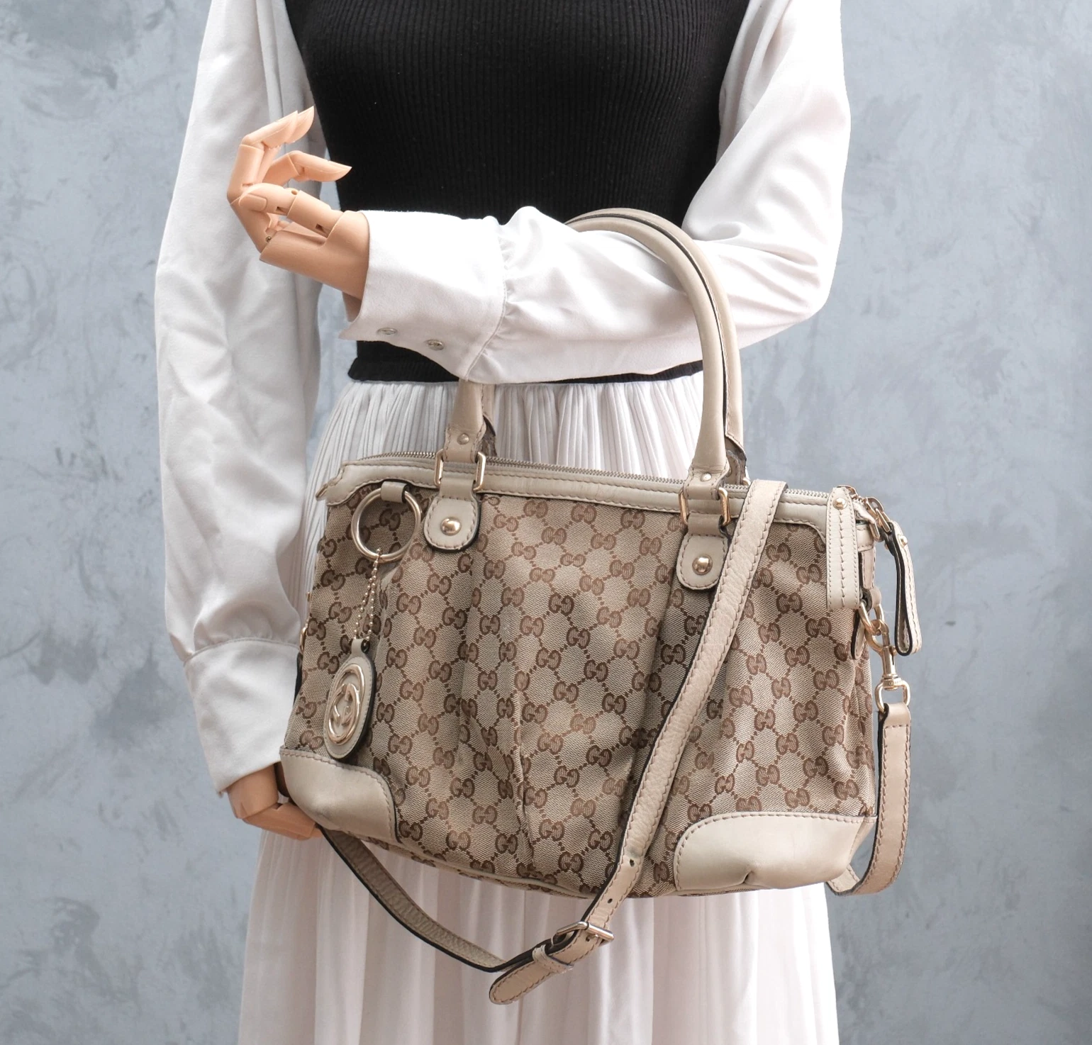 GUCCI Sukey borsa a tracolla borsa a mano 2 vie tela pelle autentica