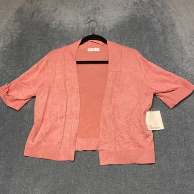 89th & Madison Cardigan Sweater Womens Medium Pink Short Sleeve Open Front