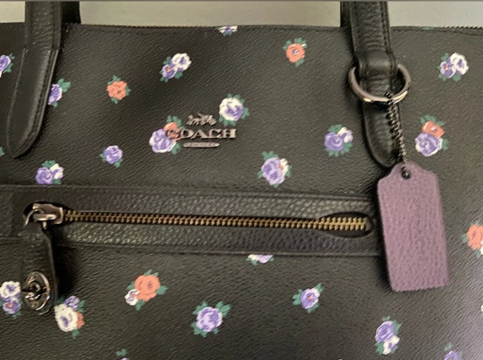 COACH Black Floral Taylor Tote in Vintage Rosebud w/ Black Leather w/ Gunmetal - Image 4 of 4