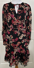 NWT Tommy Hilfiger size 6 black red pink floral long sleeve A-line dress $139