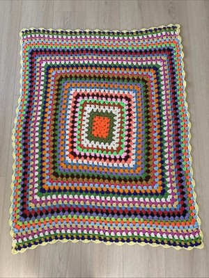Vintage Crochet Granny Square Blanket Afghan 55x44 Multicolor Handmade