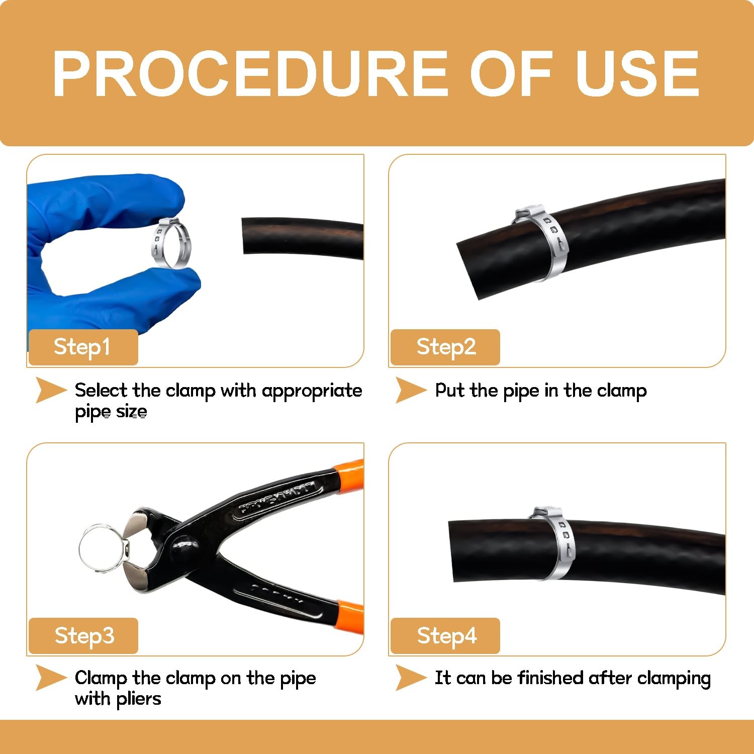 Single Ear Hose Clamps 80 PCS 3 Sizes with Pliers 1/2 3/4 1 inch Kit