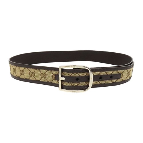 GUCCI GG Canvas Leather Belt 100 unisex Beige brown 【A】