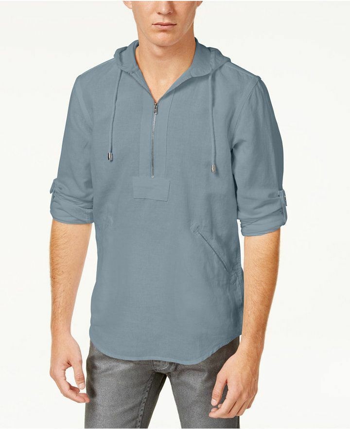 INC International Concepts Men's Half Zip Linen Blend Hoodie Lightning Gr XL