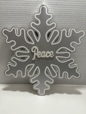 Wooden Snowflake Decor 12Wx14T Silver White Glittered Hanging Plaque Sign