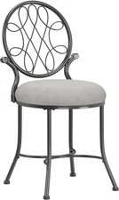 O'Malley Vanity Stool with Spiral Pattern Design, Metallic Gray Fabric