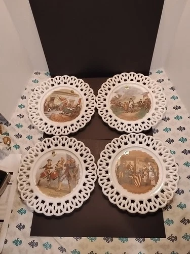 LOT Of 4 Vintage Westmoreland Milkglass Bicentennial Plates.