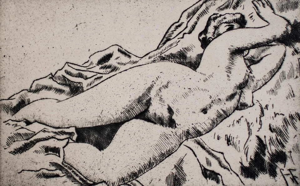 Fritz Zalisz Frauenakt liegend Expressionismus signiert Radierung Anfang 20 Jhd - Bild 3 von 3