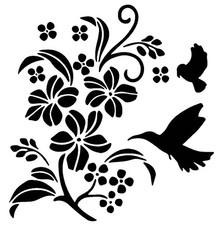 Really Great Stencils, Hummingbirds Blossoms Stencil, 6x6", Birds, Flowers