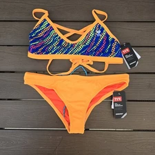 TYR Women's Orange Sassari Crosscutfit Tieback Workout Bikini Set Size XL New