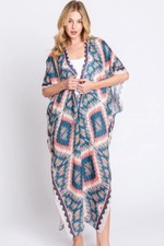 Aztec Print Open Front Long Kimono