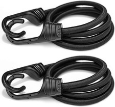 48 Inch Black Bungee Cords with Hooks Heavy Duty, 2 Pcs