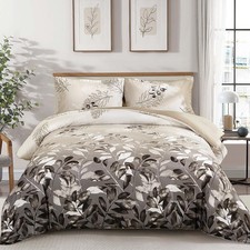 Beige Comforter Set King, 3 Piece Brown Botanical Leaves Comforters with 2 Pillo