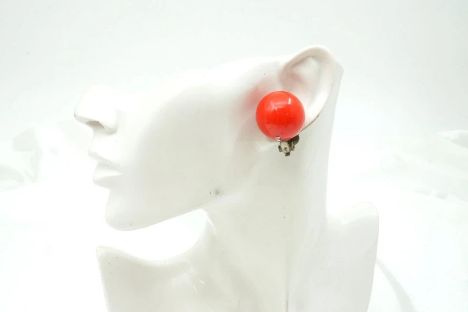 Yves Saint Laurent Seltenes Vintage 80s Ysl Logo Kugel Ohrringe Harz Retro Rot - Bild 2 von 4