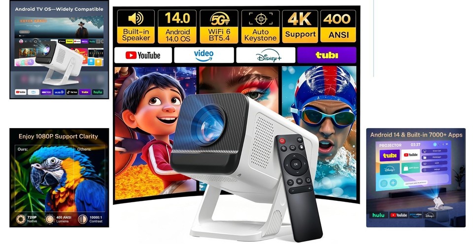 Projector Keystone Ultimate Home Experience: 1080P Mini Projector with Auto Keystone ...