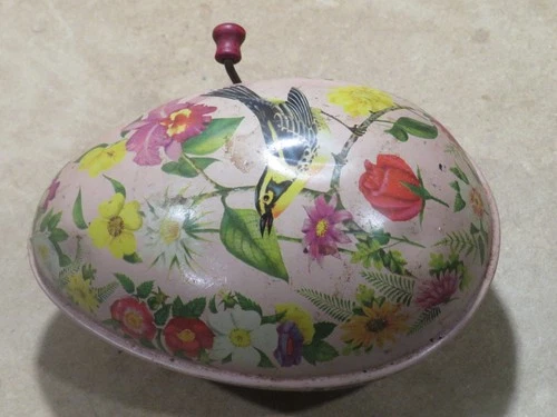 Vtg 1954 Mattel Tin Litho Musical  Easter Egg Bird Flower #513 WORKING 6" READ