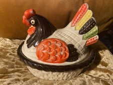 Vintage Hen On Nest Metlox Poppytrail Pottery Great Condition Chicken Rooster
