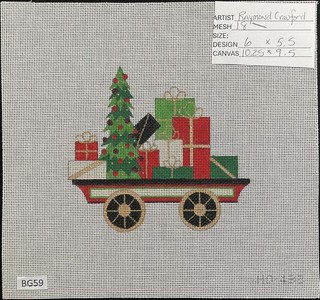 HP Needlepoint 18ct RAYMOND CRAWFORD "HO433: Christmas Red Green Train Car" BG59
