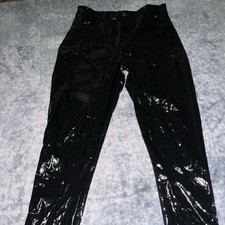 Fashion Nova Polyurethane Black Straight Leg Party Pants Zipper Button Accents