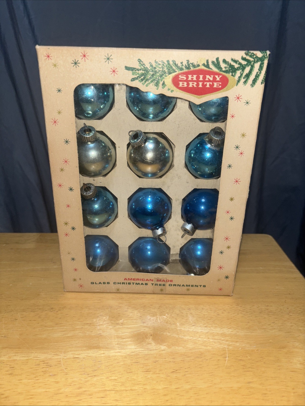 Vintage Shiny Brite Mercury Glass Blue & Silver Christmas Ornaments 12 Pack