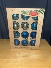 Vintage Shiny Brite Mercury Glass Blue & Silver Christmas Ornaments 12 Pack