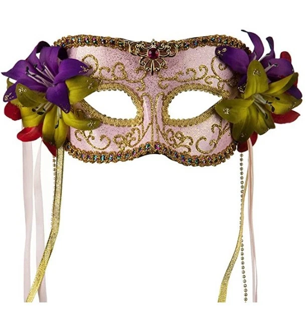 Mardi Gras Mask - Flowers - Ribbons - Costume Accessory - 3 Colors - Image 3 of 4