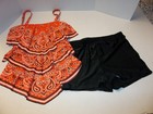 Womens Size XL 2 Piece Tankini Boy Shorts Tiered Bandana Print Top