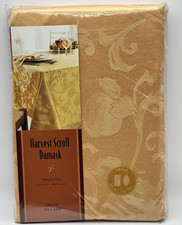 NWT Harvest Scroll Damask Tablecloth 60 x 104 Oblong Gold Yellow Fall Dining