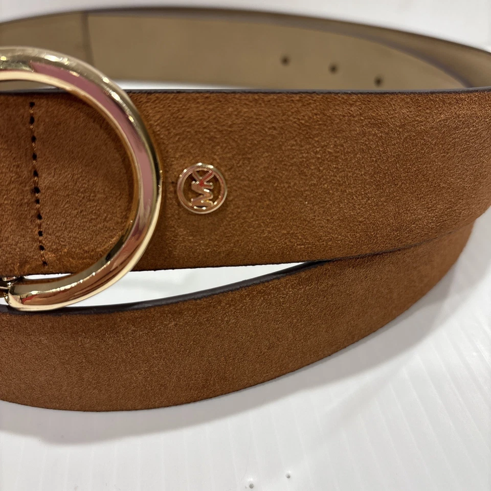 NUEVO CINTURÓN DE GAMUZA MICHAEL KORS MUJER CON HEBILLA OVALADA DORADA COLOR EQUIPAJE Talla GRANDE Foto 4 de 4