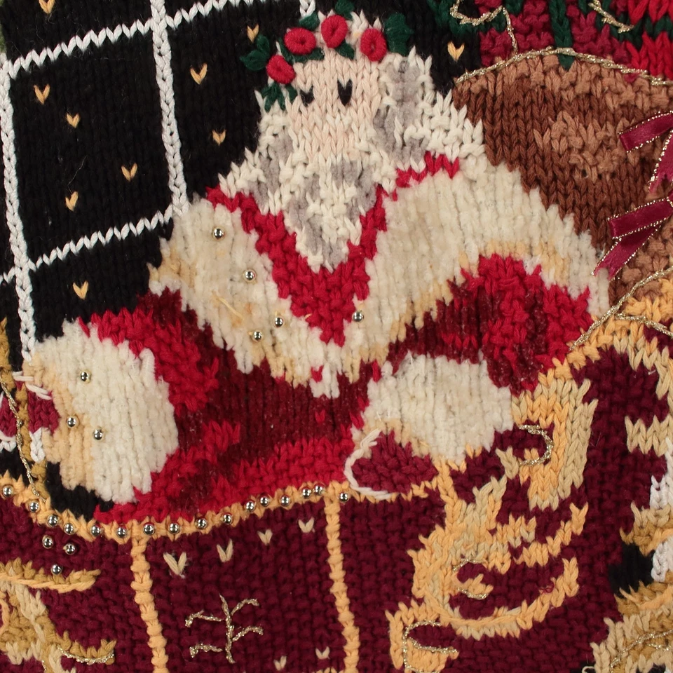 De colección Años 90 MAGGIE LAWRENCE Fea Navidad Santa Trineo Ramio Algodón Suéter GRANDE Foto 3 de 4