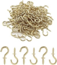 100Pieces 1/2inch Mini Cup Hooks Ceiling Hooks, Brass Screw-in Hooks for Hanging